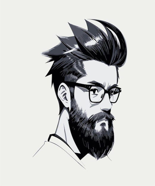 2d vector Hipster vintage hair style white background