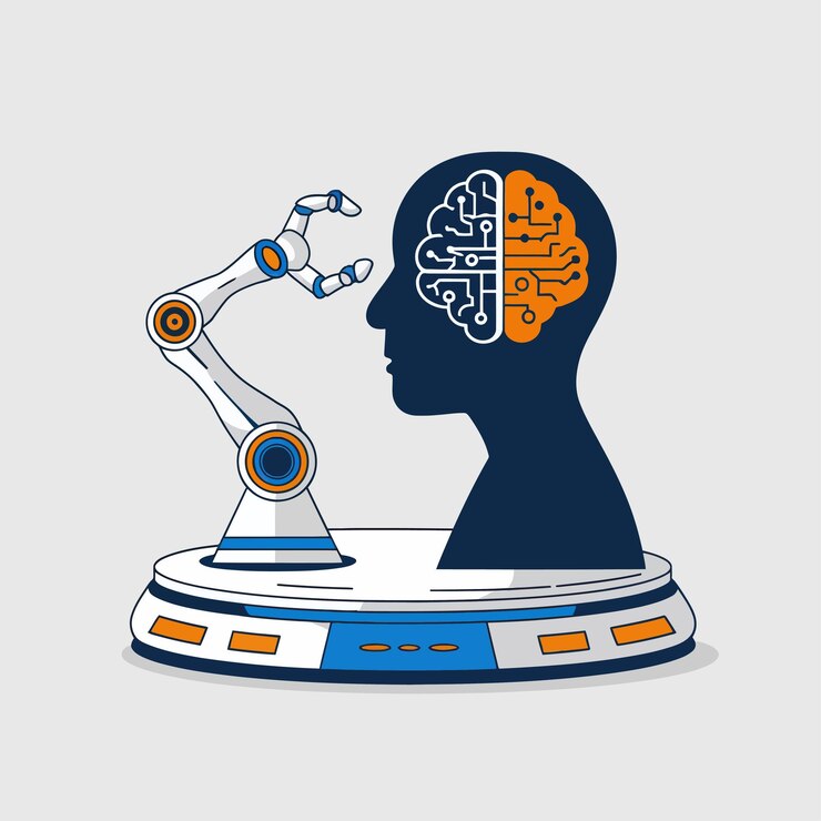 Vector 2d vector icon illustration artificial intelligence and the human robot mind