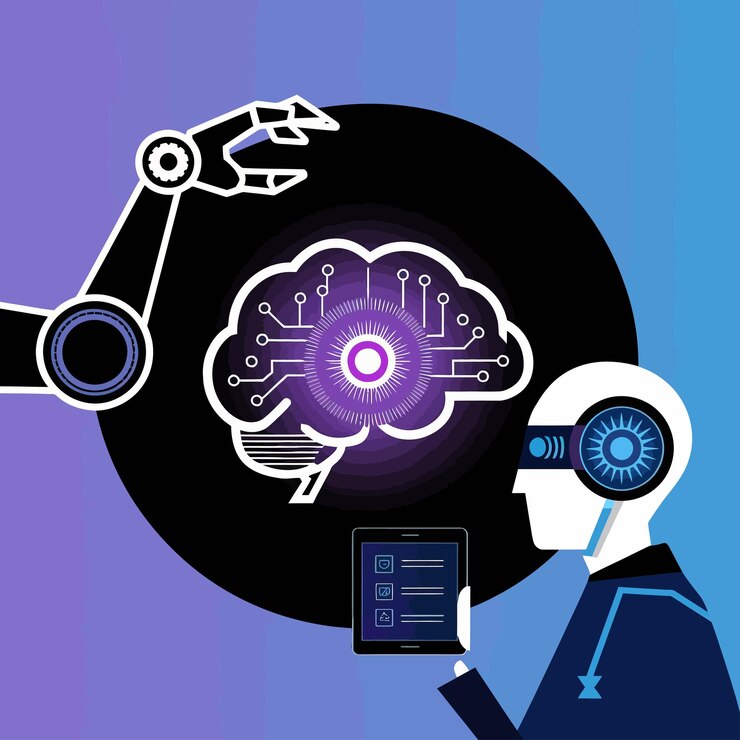 Vector 2d vector icon illustration artificial intelligence and the human robot mind