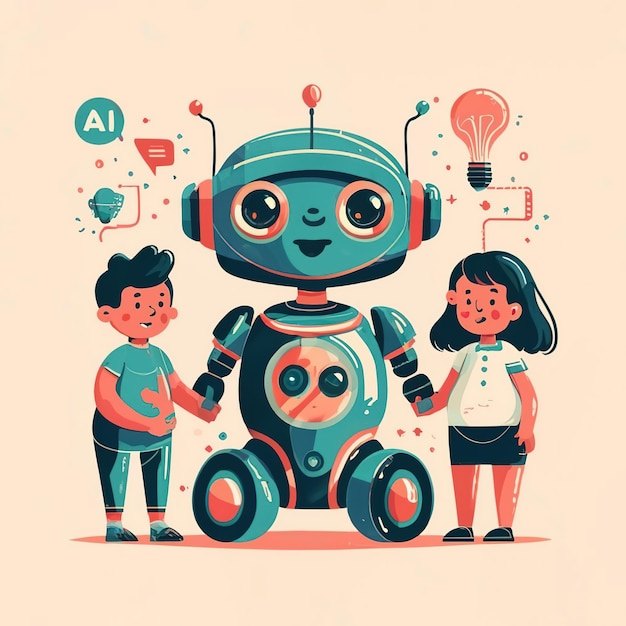 Vector 2d vector illustration artificial intelligence and the human robot mind