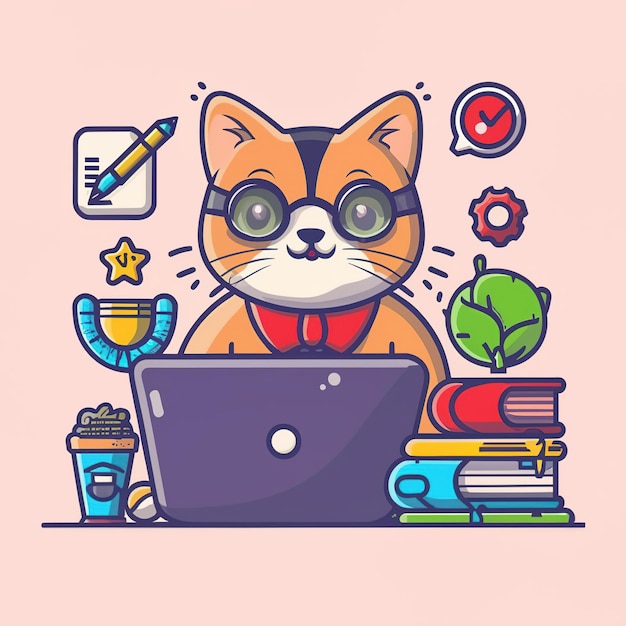 Vector 2d vector illustration colorful animal business training and study work hard successes