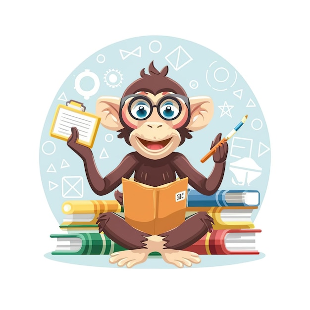 2d vector illustration colorful animal monkey business TRAINING and study work hard successes