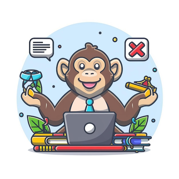 2d vector illustration colorful animal monkey business TRAINING and study work hard successes