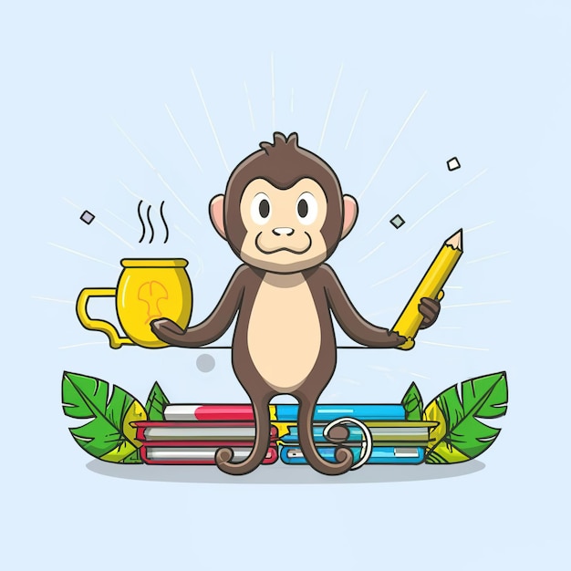 2d vector illustration colorful animal monkey business TRAINING and study work hard successes