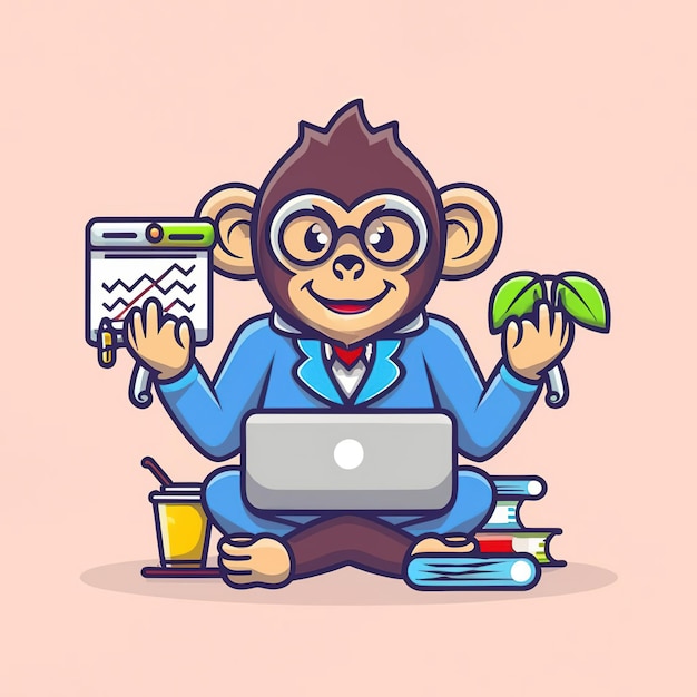 2d vector illustration colorful animal monkey business TRAINING and study work hard successes