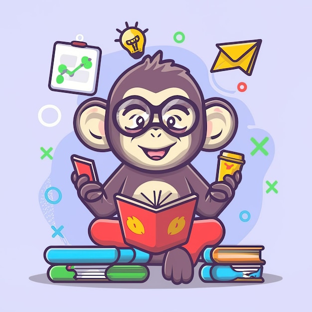 2d vector illustration colorful animal monkey business TRAINING and study work hard successes