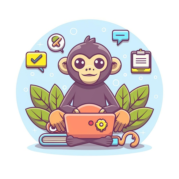 2d vector illustration colorful animal monkey business TRAINING and study work hard successes