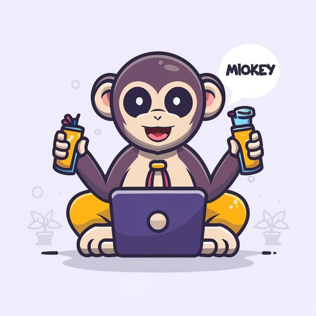 2d vector illustration colorful animal monkey business TRAINING and study work hard successes