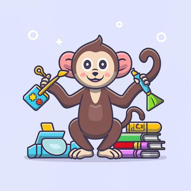 2d vector illustration colorful animal monkey business TRAINING and study work hard successes