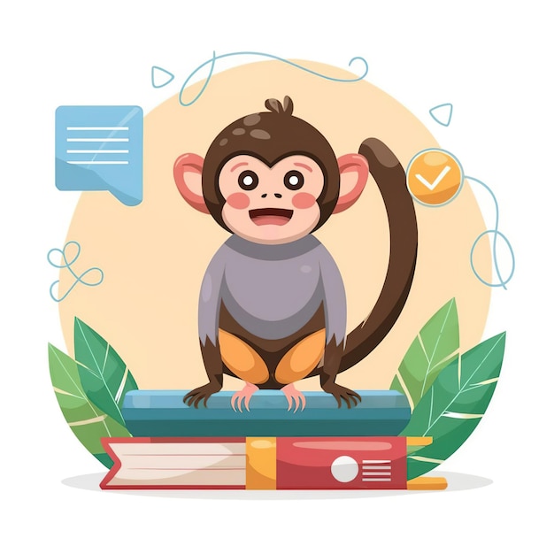 2d vector illustration colorful animal monkey business TRAINING and study work hard successes