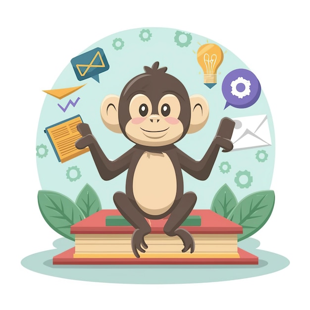 2d vector illustration colorful animal monkey business TRAINING and study work hard successes