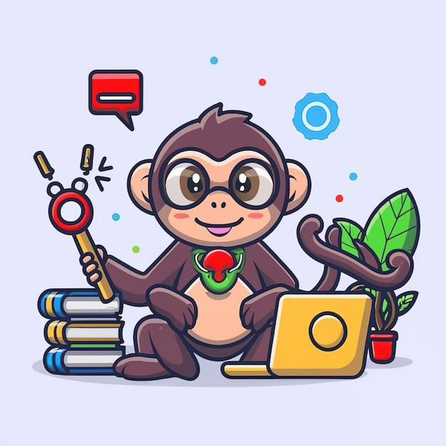 2d vector illustration colorful animal monkey business TRAINING and study work hard successes