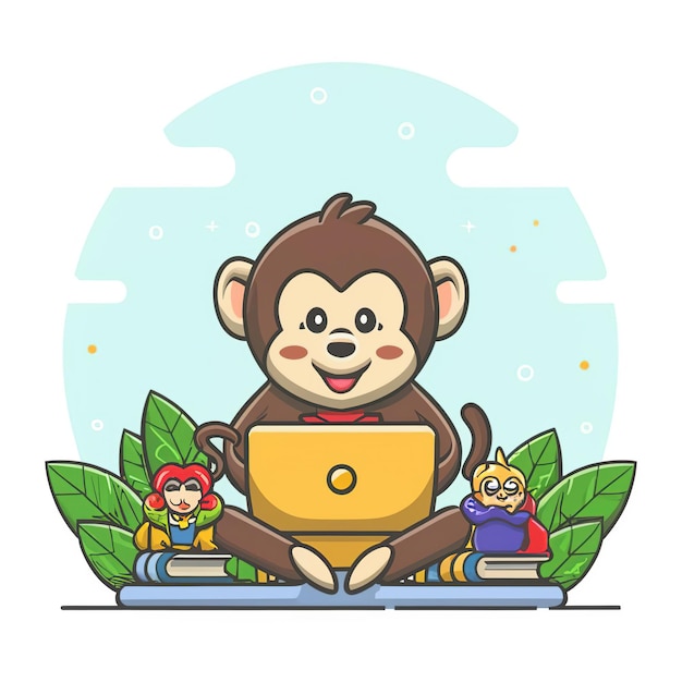 2d vector illustration colorful animal monkey business TRAINING and study work hard successes