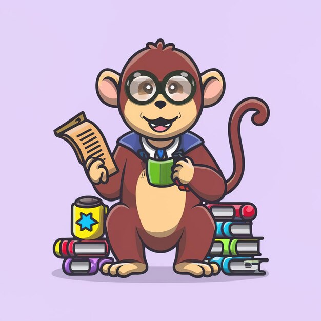 2d vector illustration colorful animal monkey business training and study work hard successes