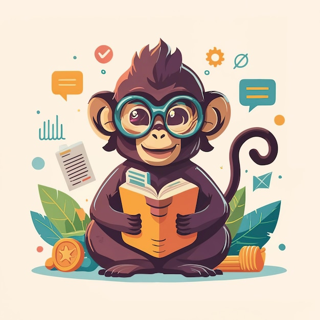 2d vector illustration colorful animal monkey business TRAINING and study work hard successes