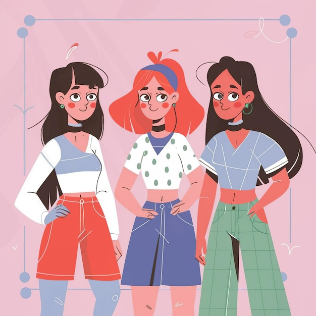2d vector illustration colorful cool girls