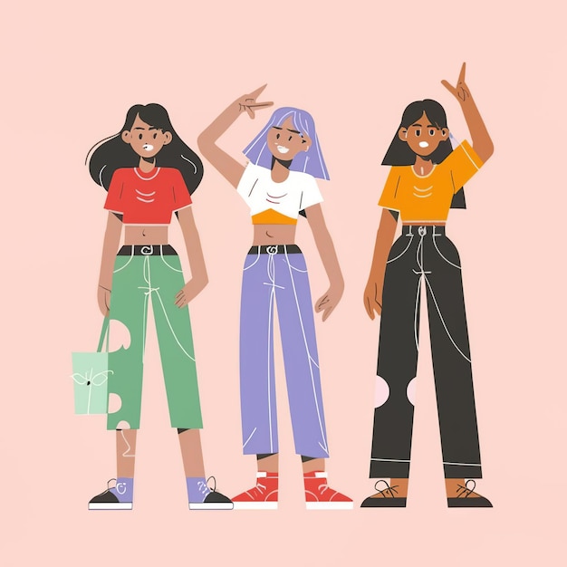 2d vector illustration colorful cool girls