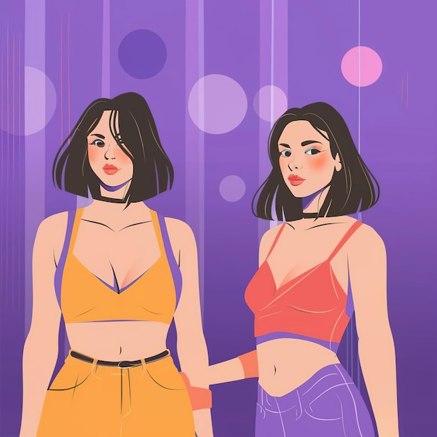 2d vector illustration colorful cool girls