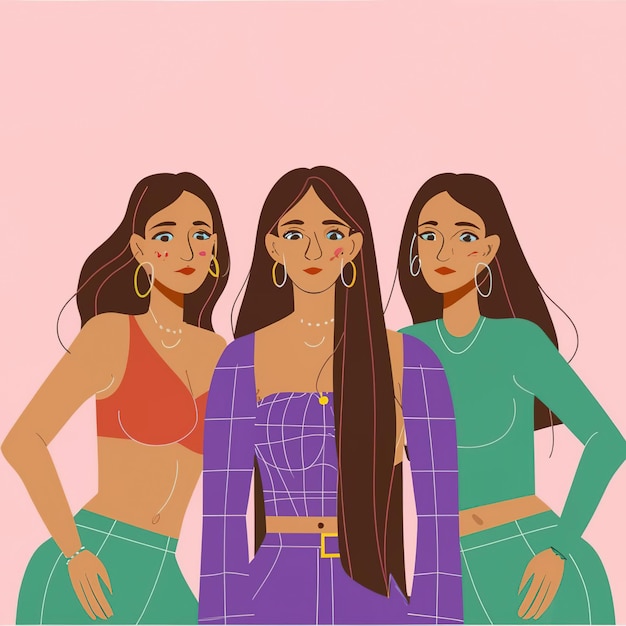 2d vector illustration colorful cool girls