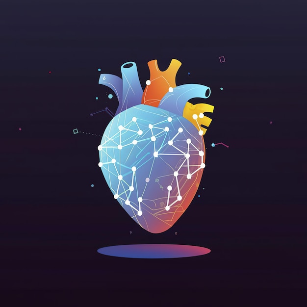 Vector 2d vector illustration colorful the human hart technology and electronic chips