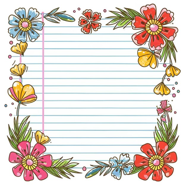 Vector 2d vector illustration colorful lined paper the sweet made of design a watercolor floral lined page