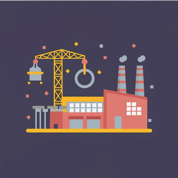 2d vector illustration colorful machine worker and Industry and its development technology factor