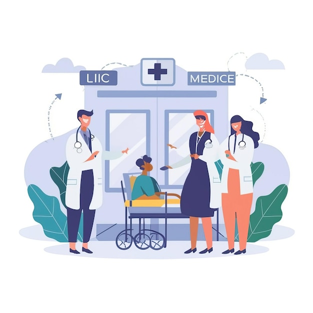 2d vector illustration colorful the medical field and care between the patient the doctor nurse