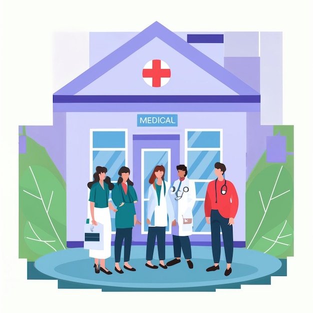 2d vector illustration colorful the medical field and care between the patient the doctor nurse