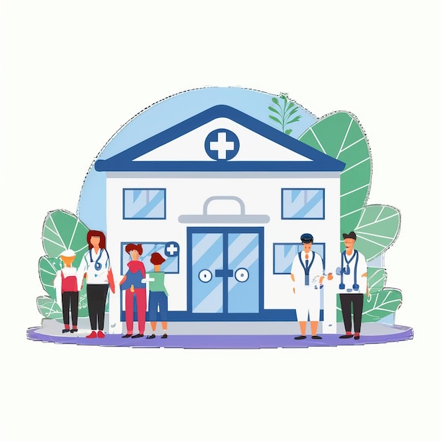 2d vector illustration colorful The medical field and care between the patient the doctor nurse