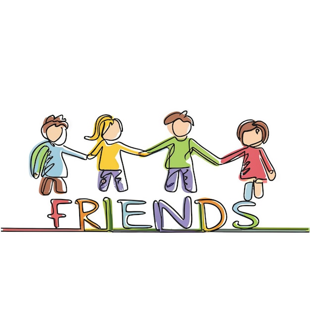 Vector 2d vector illustration colorful one line continuous drawing of text friends for ever