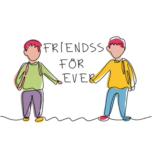 Vector 2d vector illustration colorful one line continuous drawing of text friends for ever