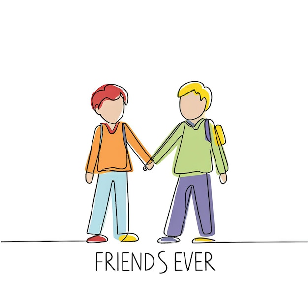 Vector 2d vector illustration colorful one line continuous drawing of text friends for ever