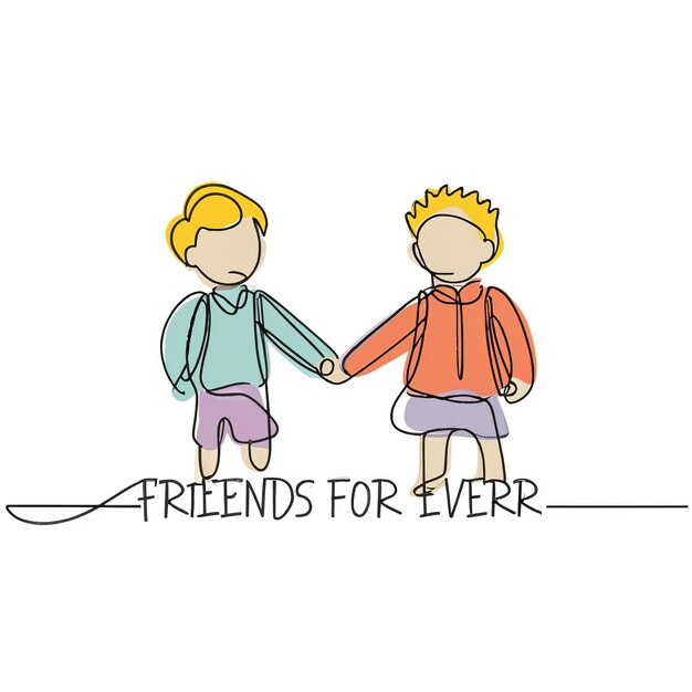 Vector 2d vector illustration colorful one line continuous drawing of text friends for ever