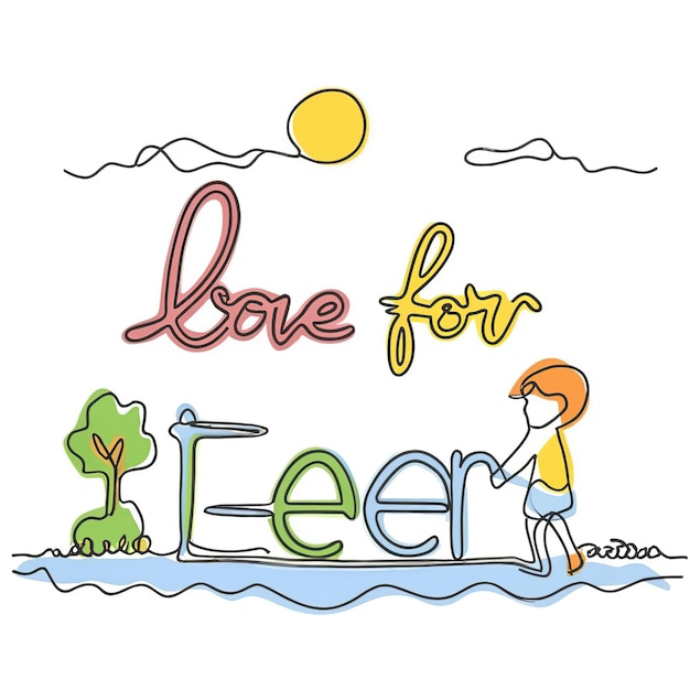 2d vector illustration colorful One Line continuous drawing of text love for ever