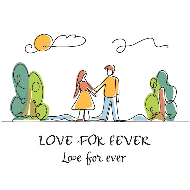 2d vector illustration colorful one line continuous drawing of text love for ever