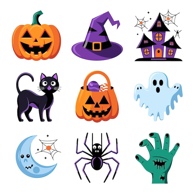 2d vector illustration halloween tshirt icon design items ghost character candles in carved pumpkin