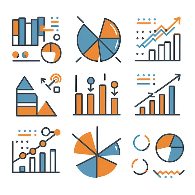 Vettore illustrazione vettoriale 2d e grafico di un grafico con un diagramma di grafici e grafici