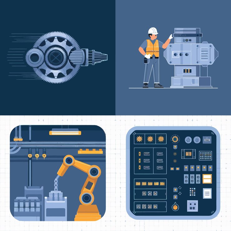 Vector 2d vector illustration mechanical icons design engineering and industrial symbols
