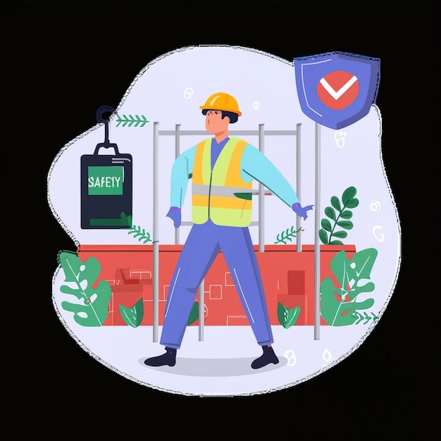 Vector 2d vector illustration safety civil protection and safety when working and taking safety