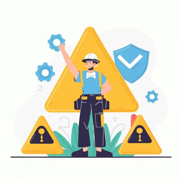 Vector 2d vector illustration safety civil protection and safety when working and taking safety