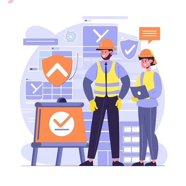 Vector 2d vector illustration safety civil protection and safety when working and taking safety