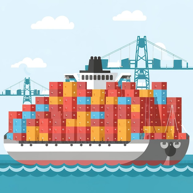 Vector 2d vector illustration showcasing the process of shipping goods by ships giant tankers contain
