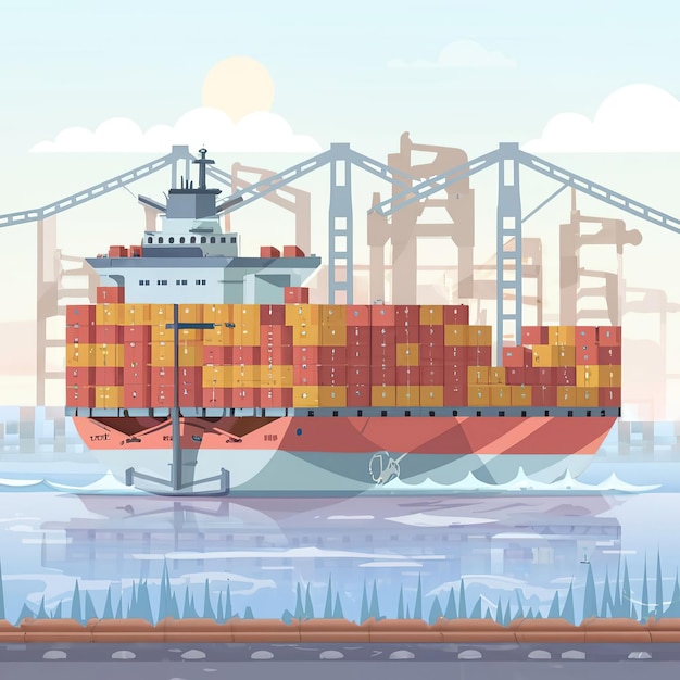 Vector 2d vector illustration showcasing the process of shipping goods by ships giant tankers contain