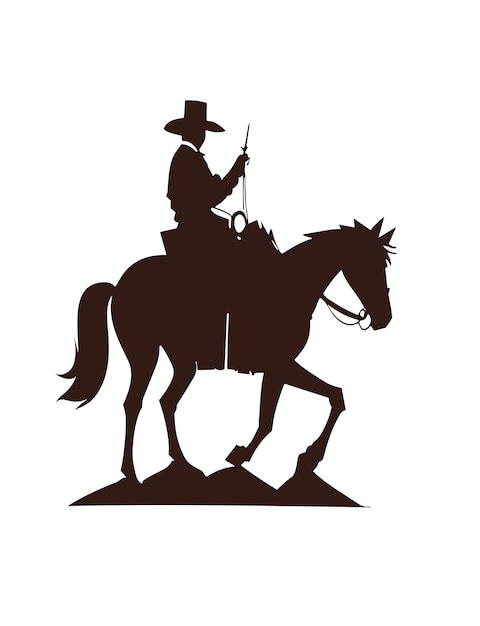 2d vector Plat ontwerp cowboy met paard silhouet illustratie witte achtergrond