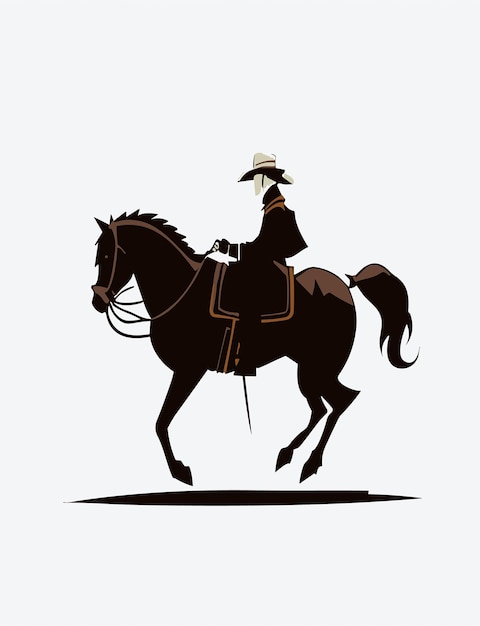 2d vector Plat ontwerp cowboy met paard silhouet illustratie witte achtergrond