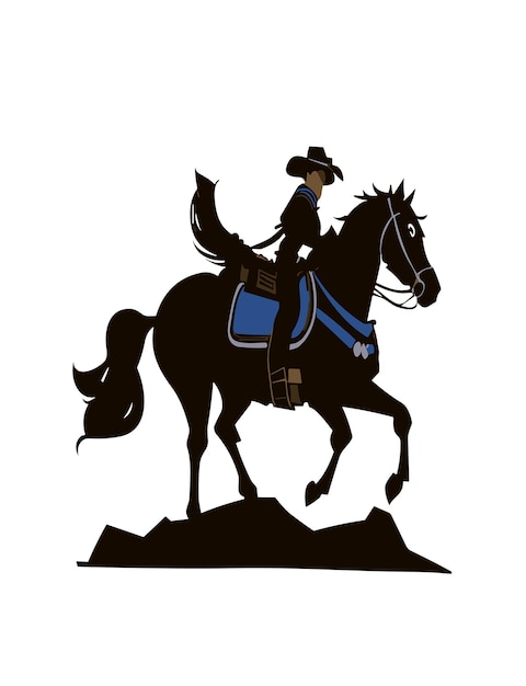 2d vector Plat ontwerp cowboy met paard silhouet illustratie witte achtergrond