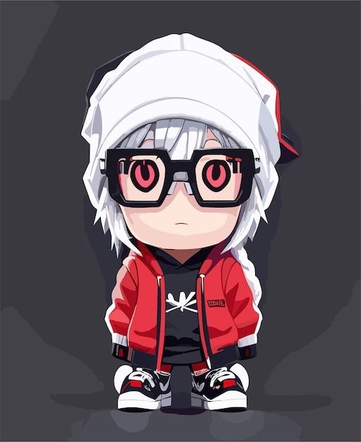 2d vector with white background Beanie White Hair Red Eyes Glasses Hoodie Diaper Socks