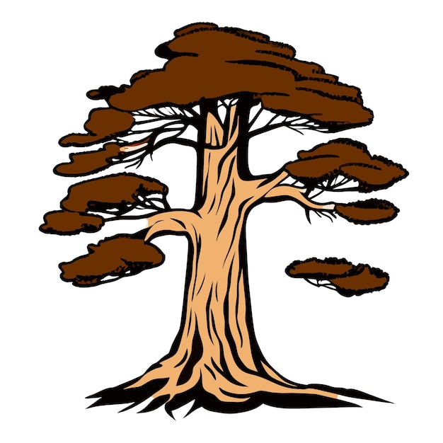 2D-vectorweergave van een geïsoleerde digitale sequoiaboom