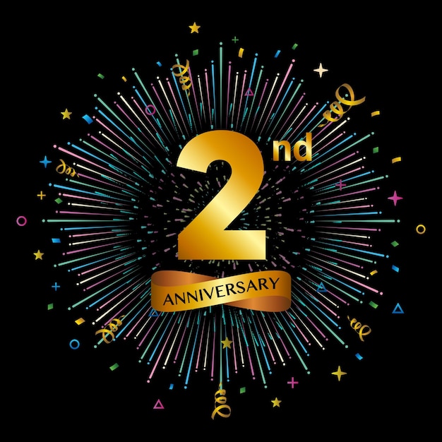 2e verjaardag feest logo gouden jubileum viering sjabloonontwerp vectorillustraties