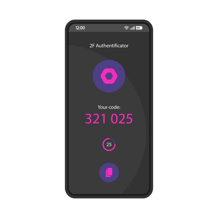 Vector 2f authenticator smartphone interface vector template mobile security app page black design layout multi factor authentication screen flat ui for application two steps verification phone display